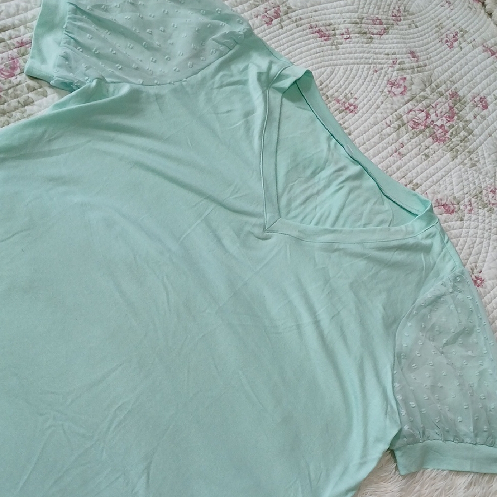Adorable & Like New! Mint Sheer Poplin Short Sleeve - Women's XL